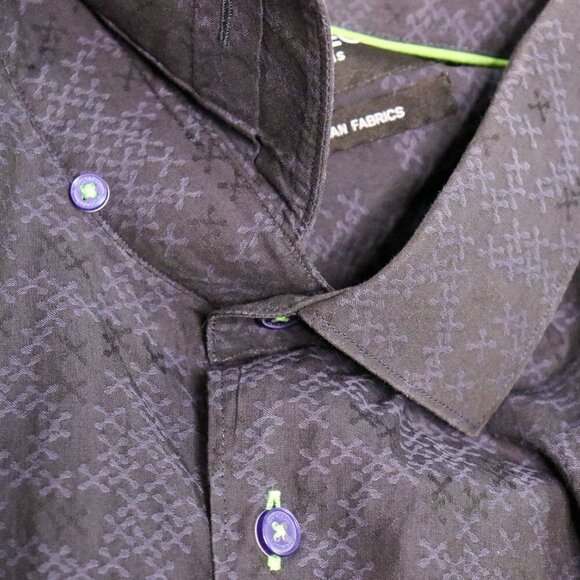 MACEOO Paris Shirt Mens 6 / 2XL* Italian Fabric Navy Blue Lime Green Accents - Picture 5 of 11